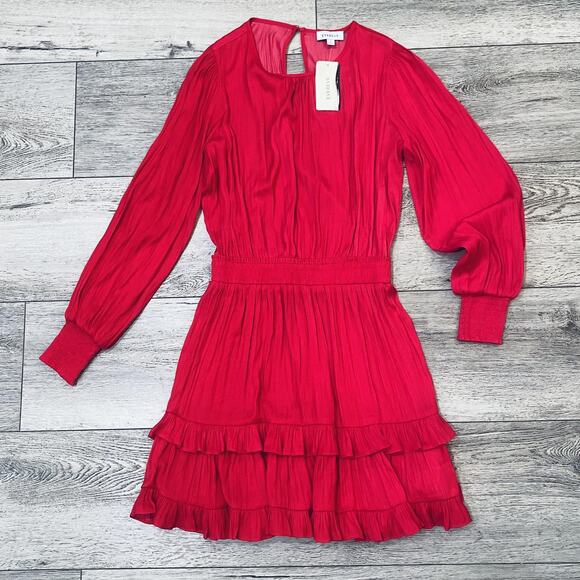 Evereve Hailey Mini Dress Womens Small Fuchsia Pink Long Sleeve Ruffle NWT fairy - Picture 1 of 6